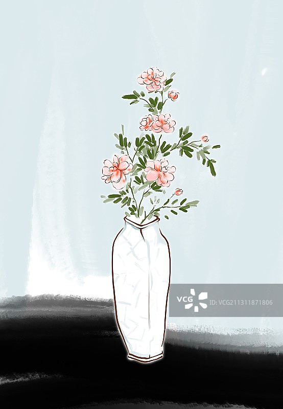 古典美学插画古风插画静物插花图片素材