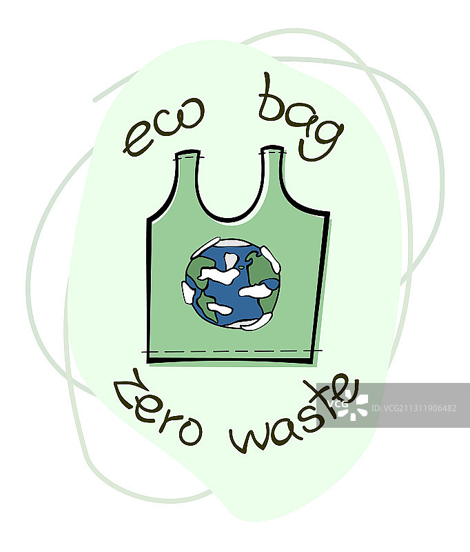 可重复使用环保购物袋，手绘零浪费图案图片素材