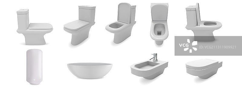 白色背景上隔离的洗手间马桶水槽图片素材