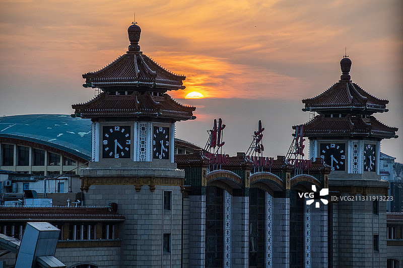 北京站落日图片素材
