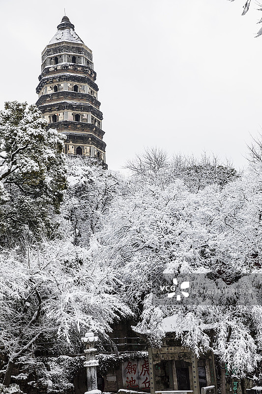 江苏苏州虎丘风景名胜区，冬季雪景图片素材