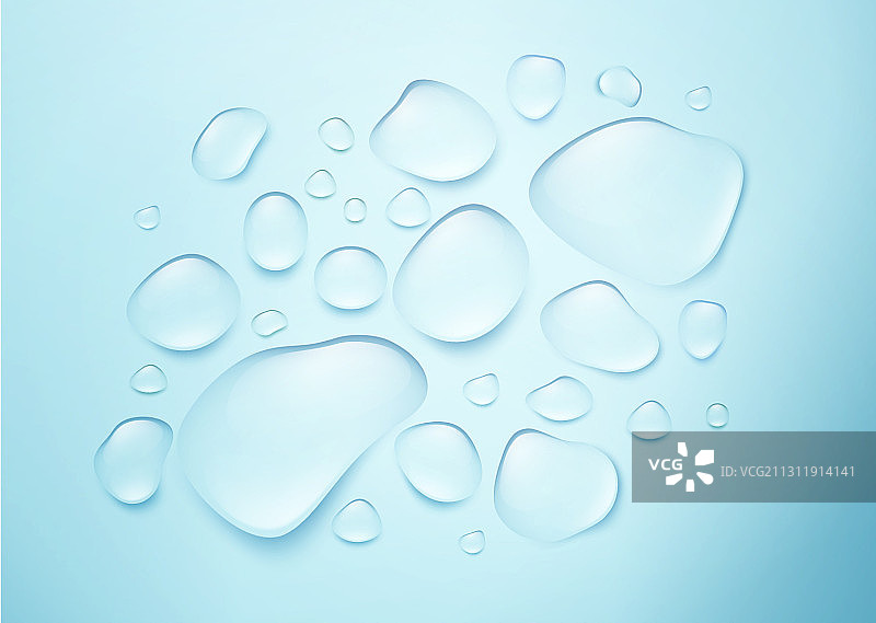 蓝色背景上的逼真纯净水滴图片素材