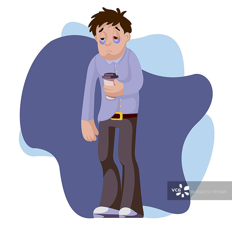 卡通彩色人物男性犯困图片素材