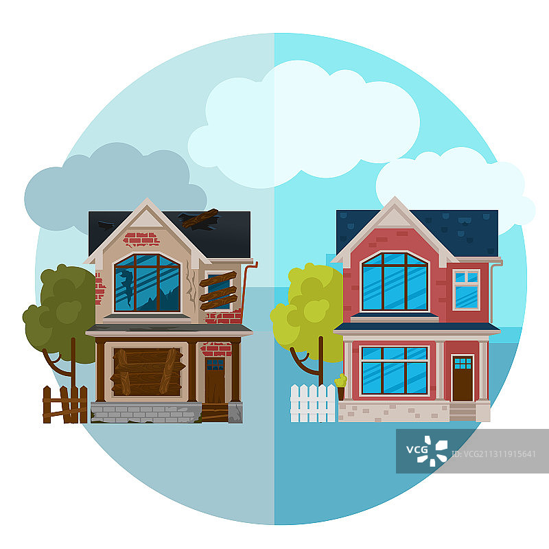 彩色卡通废弃房屋图片素材