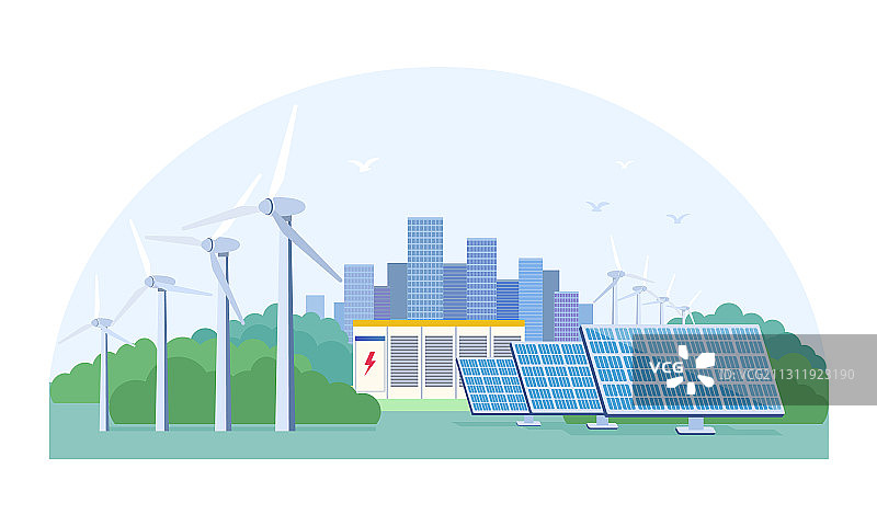 具有太阳能和风能的可再生能源概念图片素材