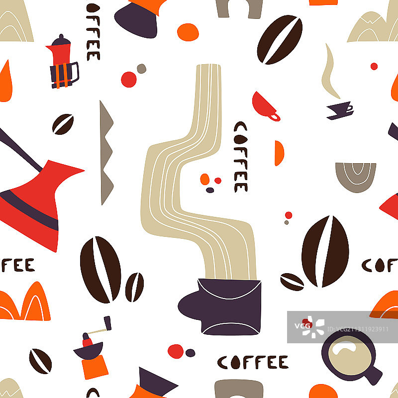 带涂鸦茶壶和杯子的咖啡图案图片素材