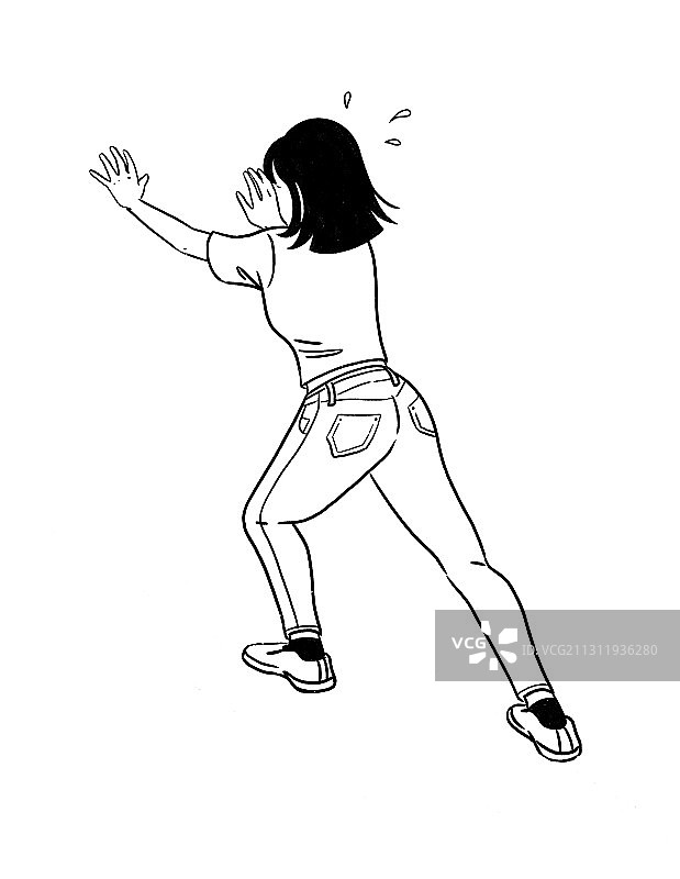 单色年轻女孩前推动作插画图片素材