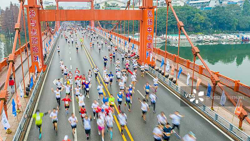 广西壮族自治区桂林市2020年马拉松赛跑航拍摄影图片素材