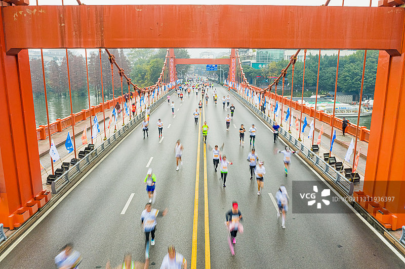 广西壮族自治区桂林市2020年马拉松赛跑航拍摄影图片素材