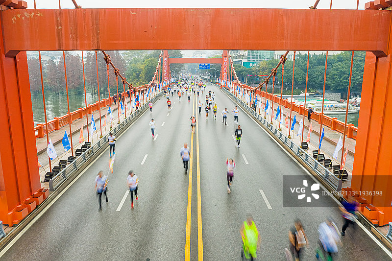 广西壮族自治区桂林市2020年马拉松赛跑航拍摄影图片素材
