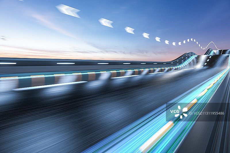 三维渲染的有光带的未来高速公路图片素材
