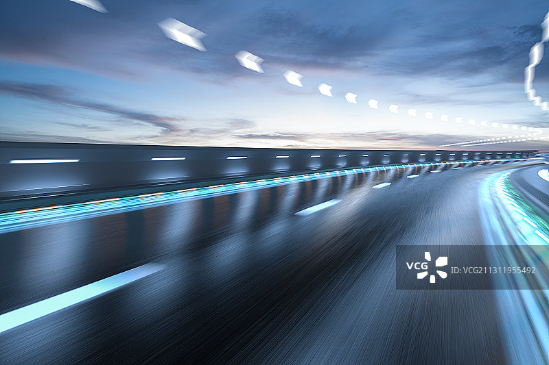 三维渲染的有光带的未来高速公路图片素材