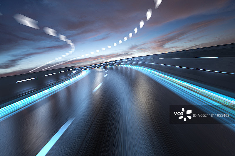 三维渲染的有光带的未来高速公路图片素材