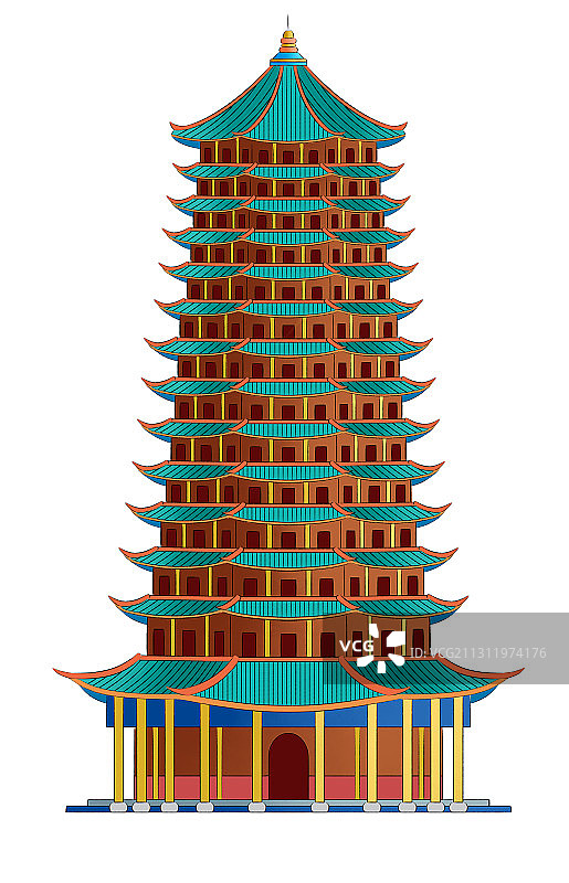 六和塔建筑插画图片素材