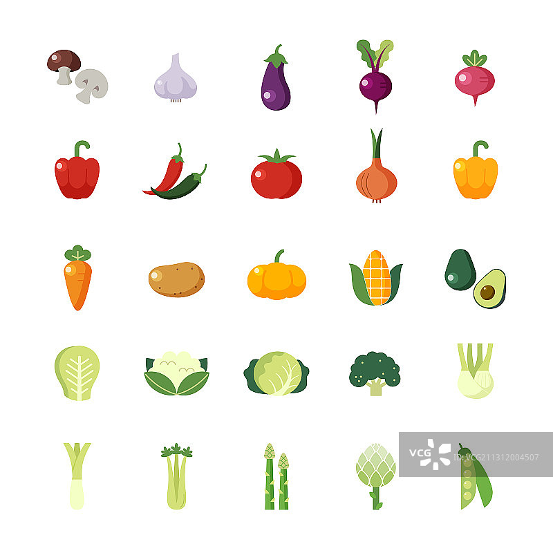 彩色扁平蔬菜图标集图片素材