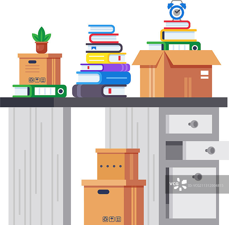 办公室工作场所：堆积如山的纸质文件图片素材