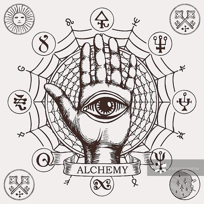 带有全视之眼符号的张开手掌banner图片素材