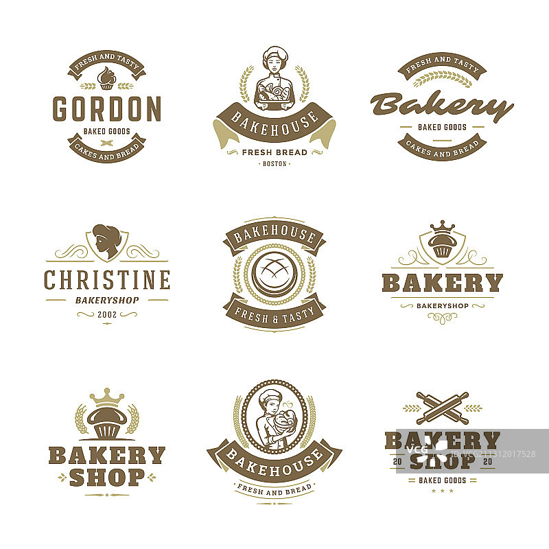 面包店标志和徽章设计模板合集图片素材