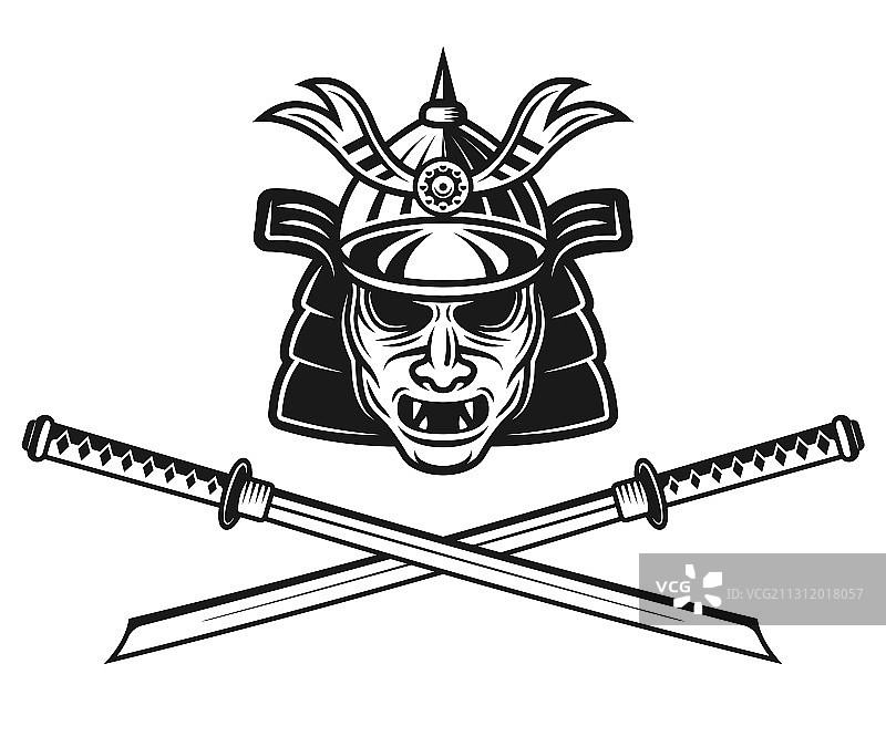 武士面具和两把交叉的武士刀图片素材