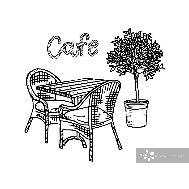 手绘街边咖啡馆家具——双人桌图片素材