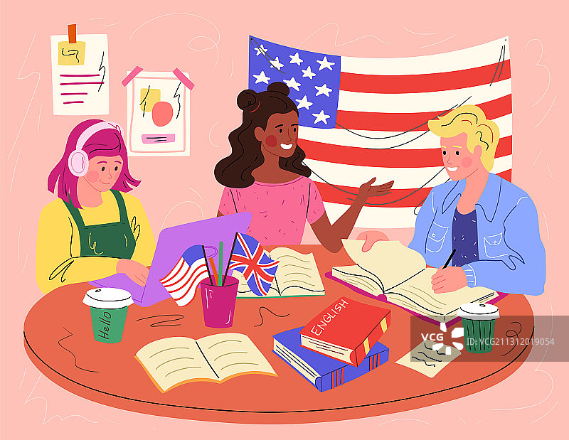 学习美式和英式英语的学生图片素材