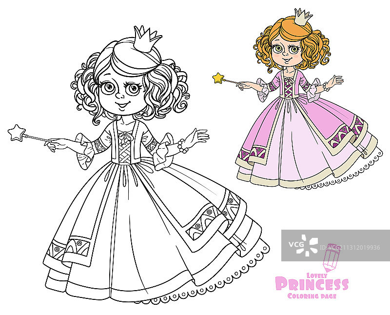 拿着彩色魔法棒的漂亮小公主图片素材