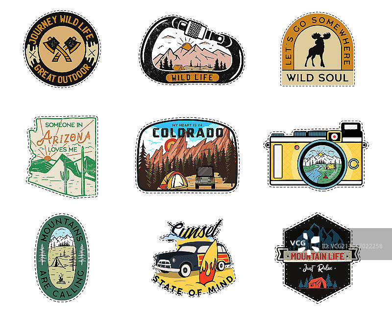 复古营地徽章logo山脉徽章套装图片素材