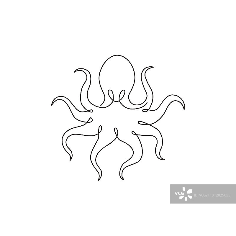 神秘章鱼的连续线条画图片素材