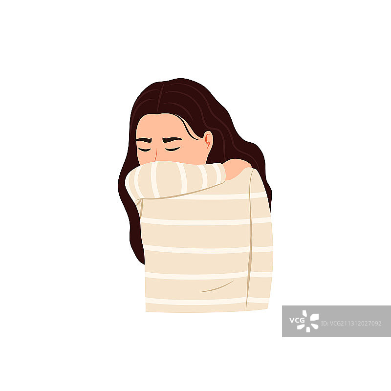 对着手肘咳嗽或打喷嚏的扁平图标图片素材