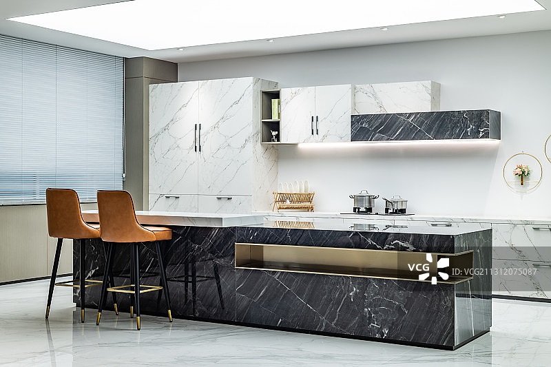 现代家庭客厅餐厅设计样板间厨房图片素材