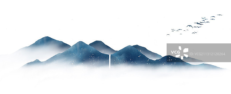 蓝色瀑布山水画图片素材