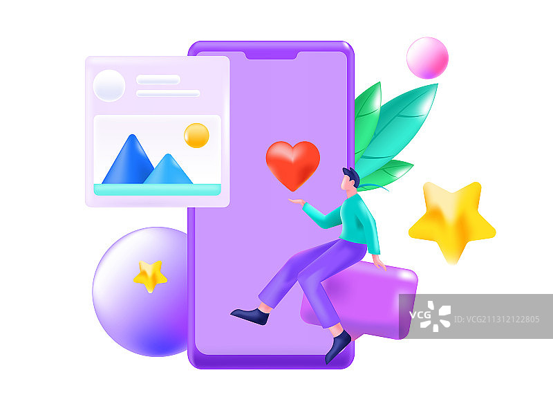 查看朋友圈互相沟通的男女互联网矢量3d插画图片素材