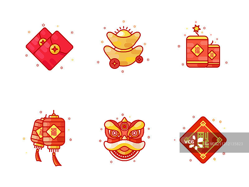 中国传统节日图标-中国新春新年春节插画图标设计图片素材