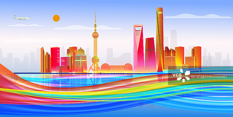 上海城市天际线建筑群插画图片素材