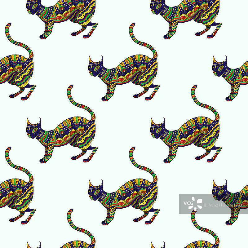 装饰迷幻猫无缝图案图片素材