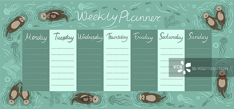海獭图案一周计划表图片素材