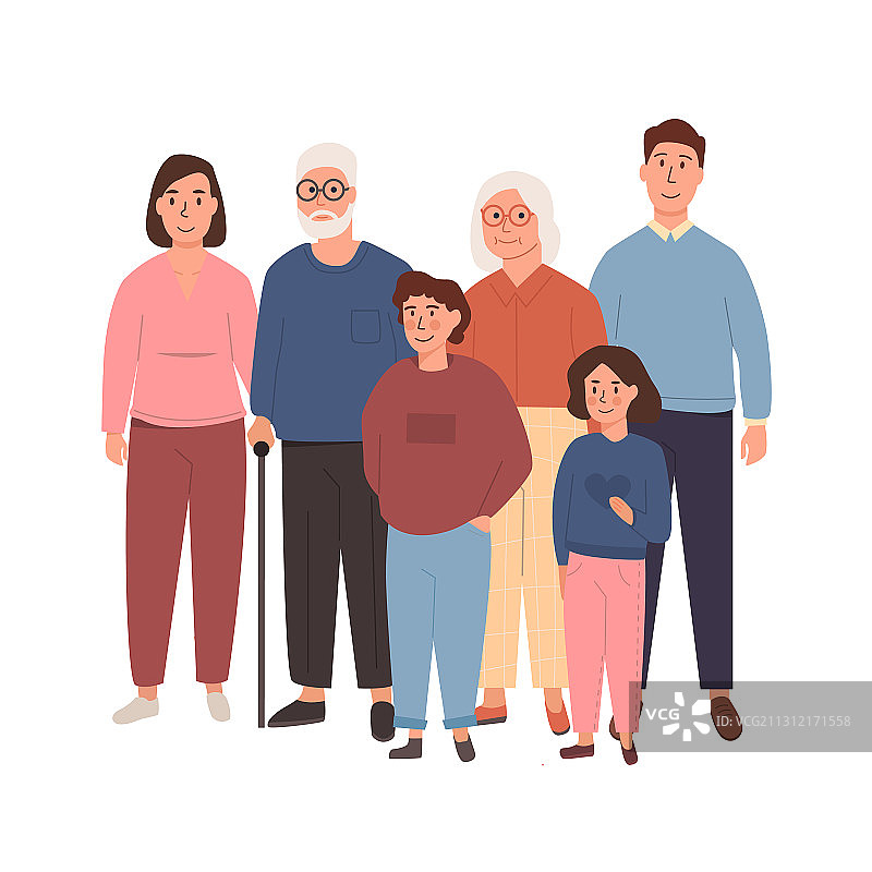 微笑的白人大家庭合影图片素材