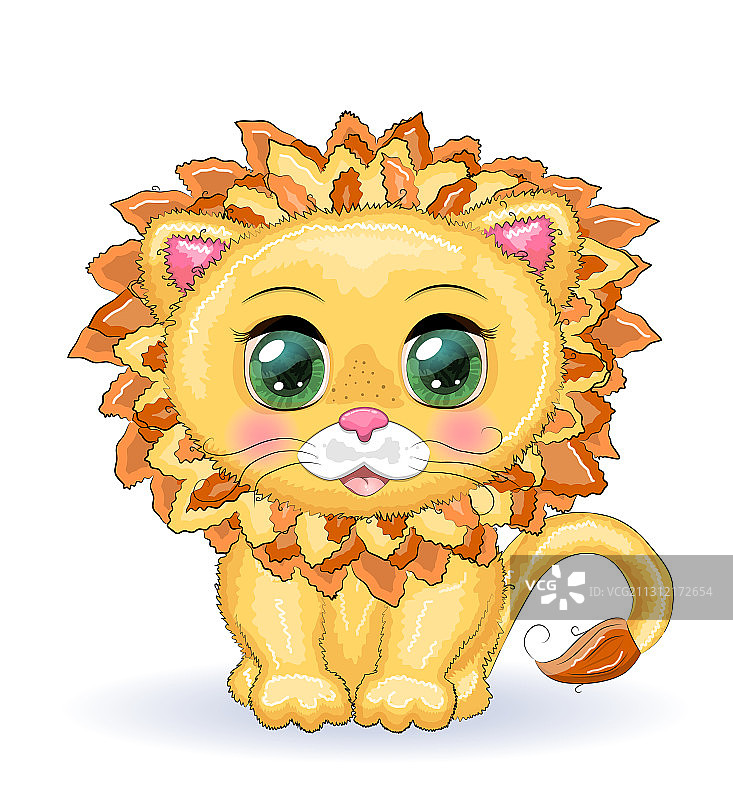 儿童画中有着大眼睛的可爱卡通狮子图片素材