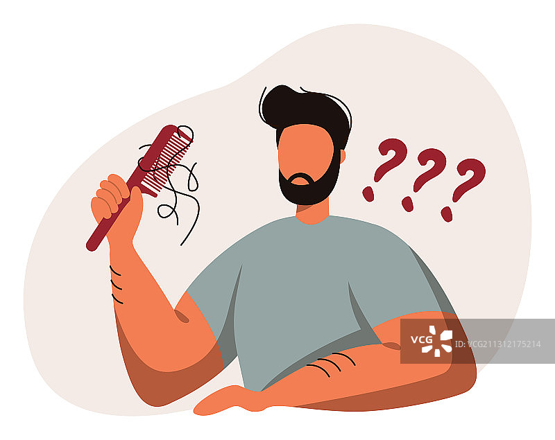 男人用梳子梳头时脱发图片素材