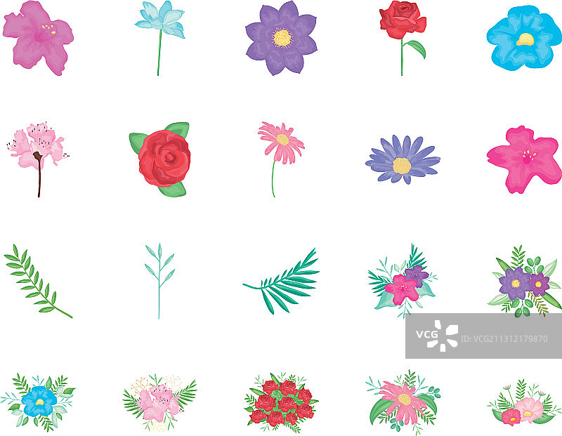 粉色花朵与精美花卉图标合集图片素材