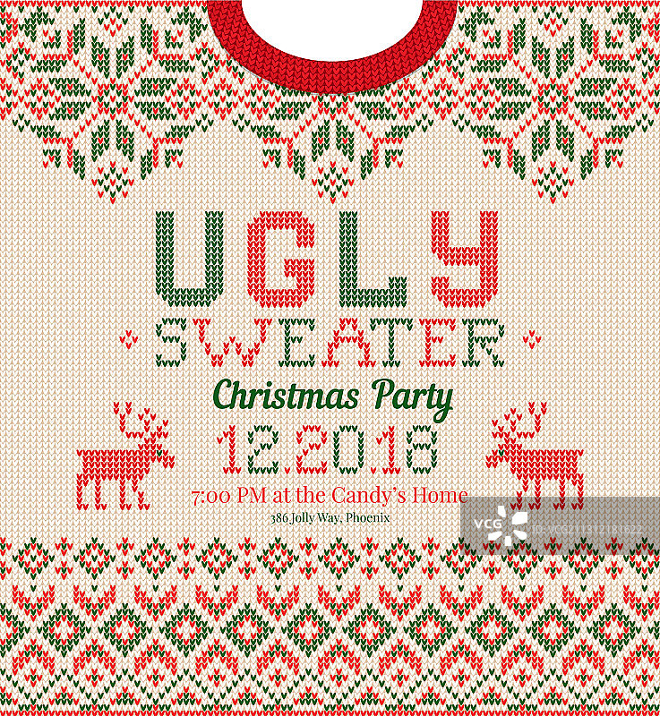 丑陋的毛衣圣诞派对邀请针织品图片素材