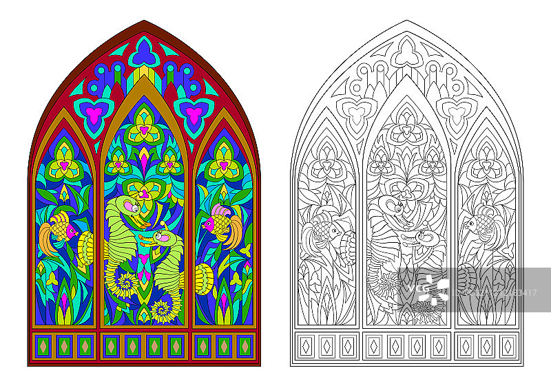 色彩鲜艳的黑白哥特风图案图片素材