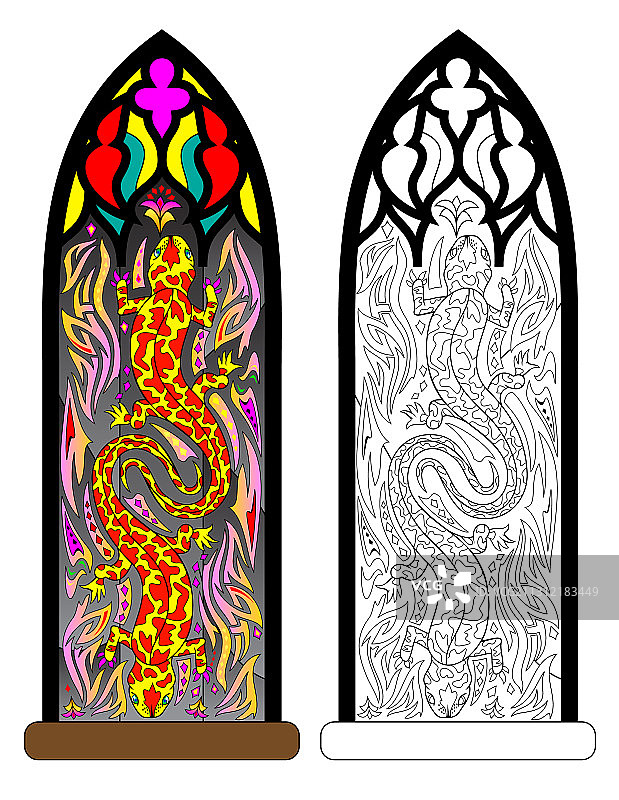 色彩鲜艳的黑白哥特风图案图片素材