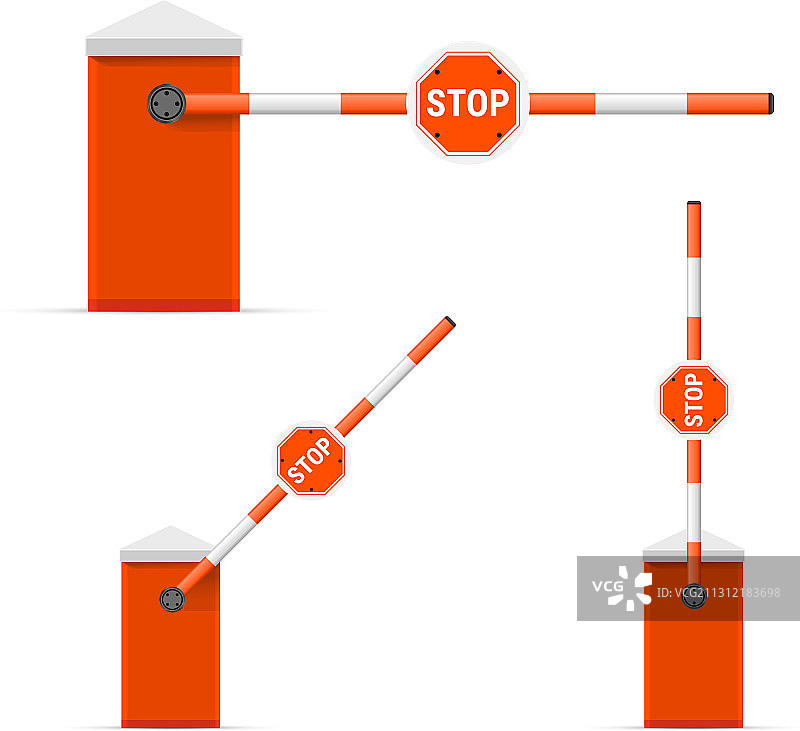 白色背景上的开启和关闭的车载路障图片素材