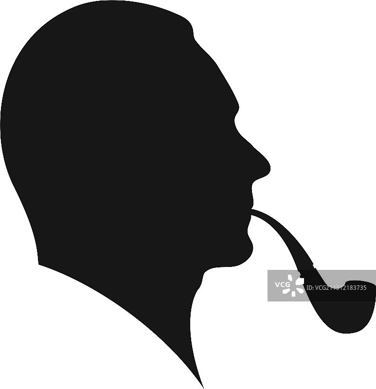 男子抽着烟斗的侧面轮廓图片素材