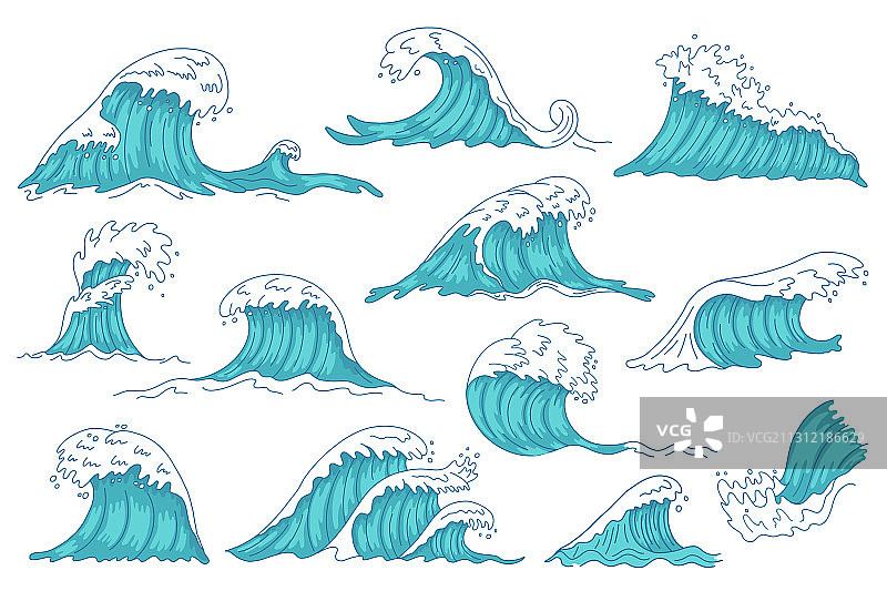 手绘复古海浪图片素材