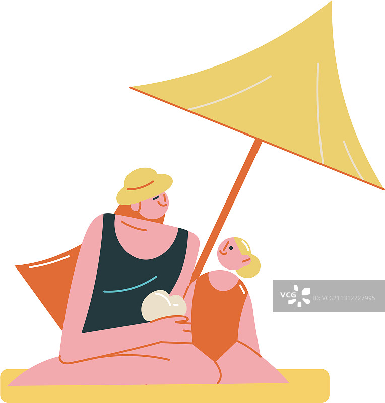 母女在沙滩上享受日光浴图片素材