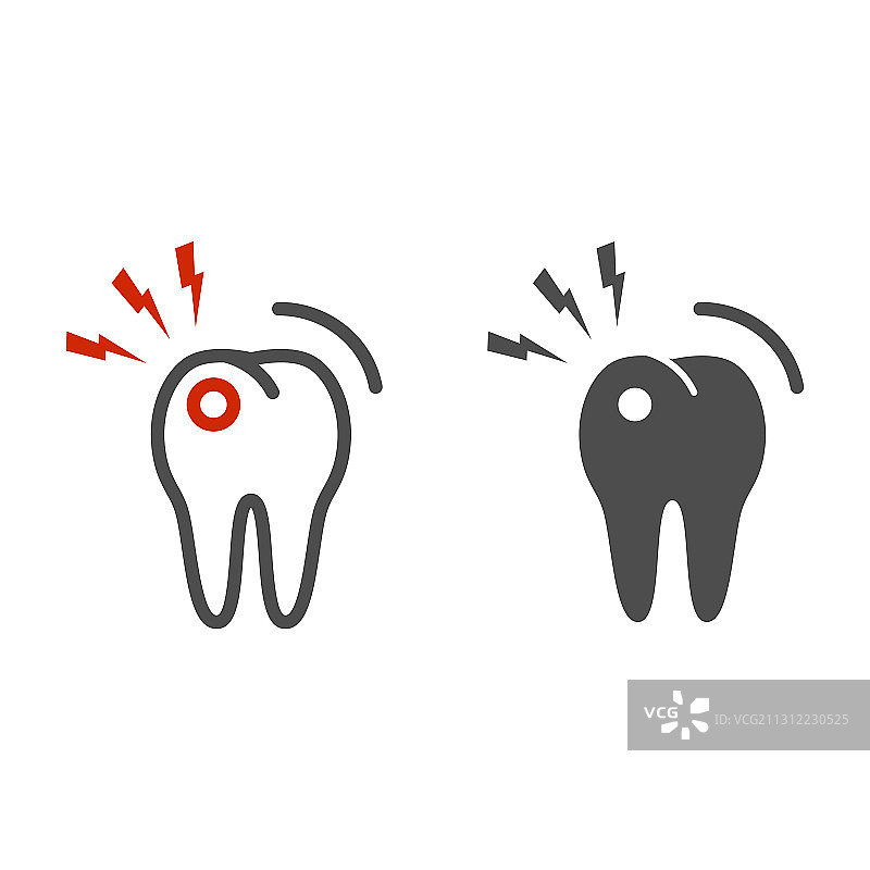 牙痛线和实心图标：牙科护理概念图片素材