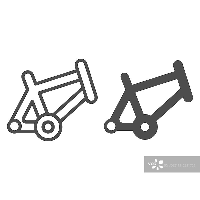 自行车车架线条和实体图标自行车零件图片素材