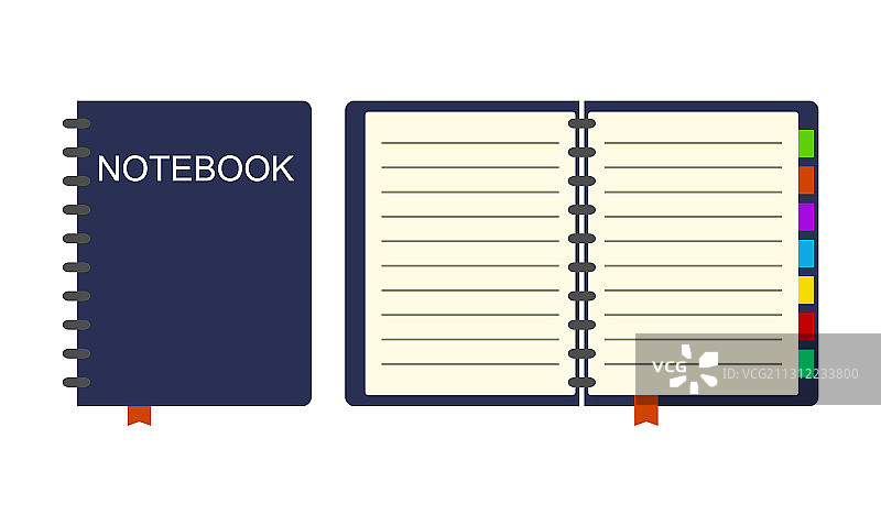 白色背景上的打开和关闭的笔记本图标图片素材